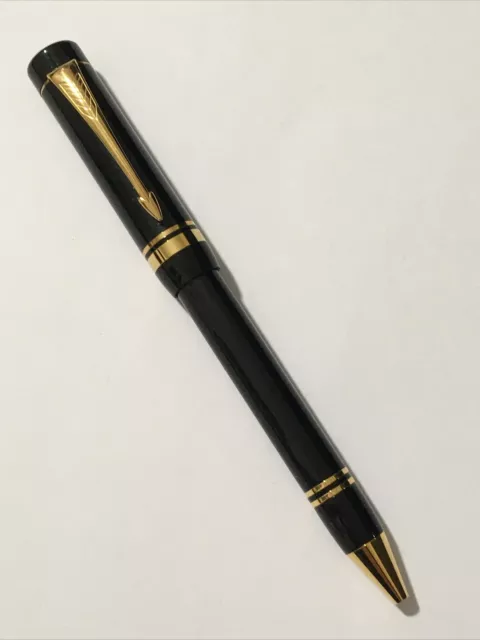 Vintage Parker Duofold Black Lacquer Gold Trim Ballpoint Pen-New Old Stock.