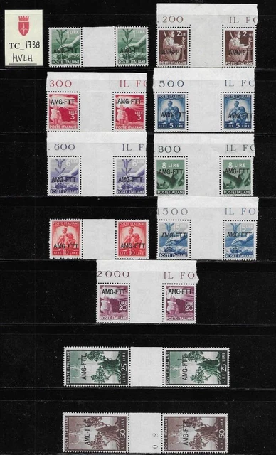 TC_1738. TRIESTE FTT. Gutter pairs of 1947 "DEMOCRATICA" cplt. set. MVLH