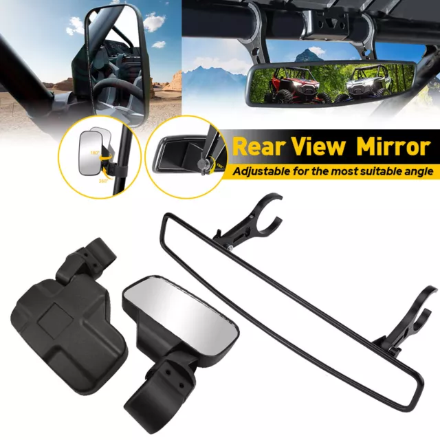 For Kawasaki Mule 3010 3000 4010 4000 UTV Wide Rear-View Center Side Mirrors Set