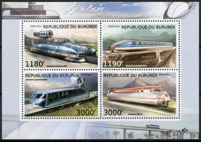 Burundi 2012 MNH Trains Stamps Skytrain Aerotrain Prototype Railways Rail 4v M/S