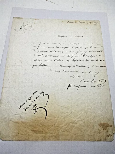 L'ABBE RESINA Autographe Signé 1837 TUILERIES PRISON CONCIERGERIE HUMOUR SATIRE