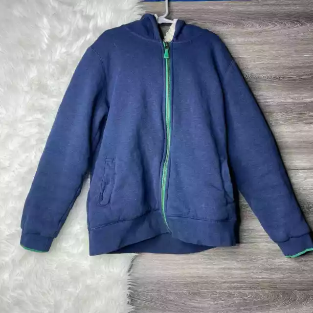 Boden Hoodie Sweatshirt Boys 11-12 Full Zip Sherpa Lined Blue