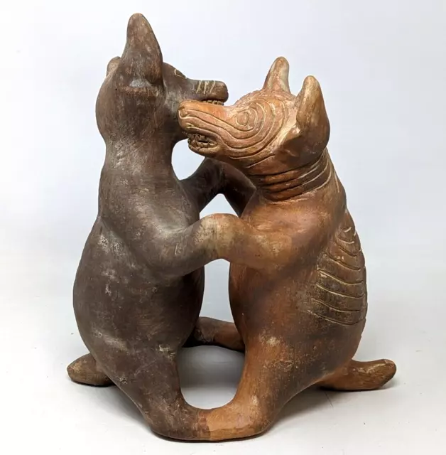 Pre Columbian Style Mexican Folk Art Pottery Dancing Colima Dogs Sculpture KB23