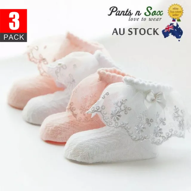 3 Pairs Lace Girls Ruffle Baby Princess Kids Ankle Socks Frilly Infant Girl