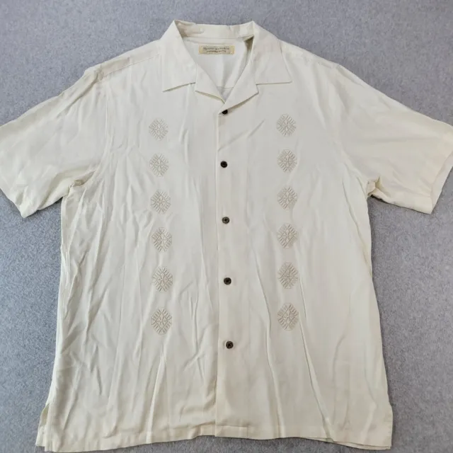 Island Republic Silk Shirt Mens Size XL Hawaiian Camp Button Tropical Ivory