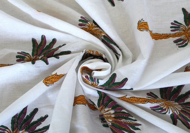 Indio Handmade El Palmera Tela Mano Bloque Estampado Ropa 9.1m Manualidades