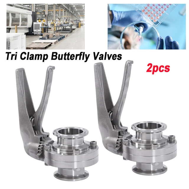 2pcs Stainless Steel Tri Clamp Butterfly Valves 1.6MPA 2-inch Tube OD Rustproof
