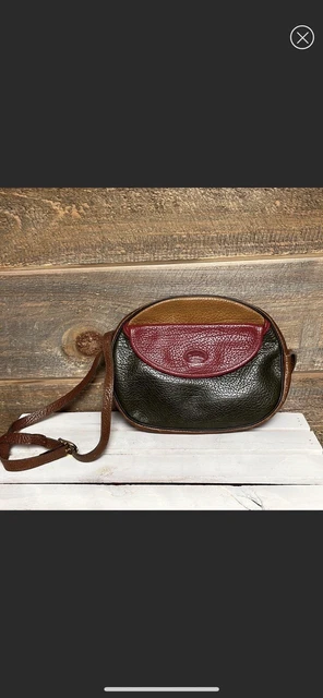 Vintage Longchamp Colorblock Brown Green Leather Crossbody Bag