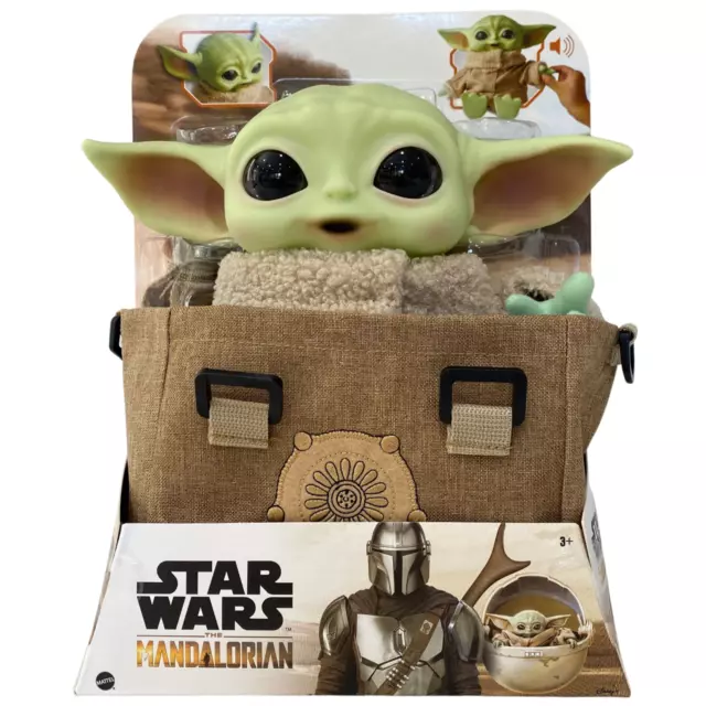 STAR WARS MANDALORIAN THE CHILD BABY YODA 11" TALKING PLUSH IN SATCHEL, Grogu.