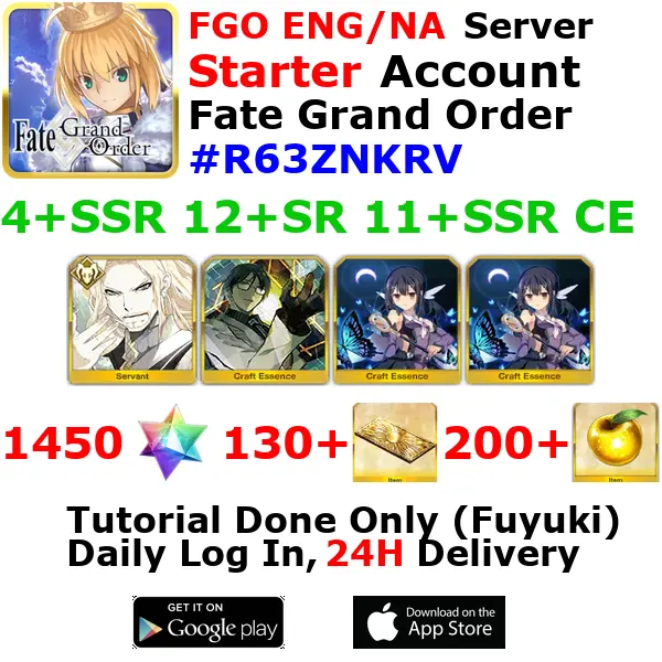 [ENG/NA][INST] FGO / Fate Grand Order Starter Account 4+SSR 130+Tix 1480+SQ