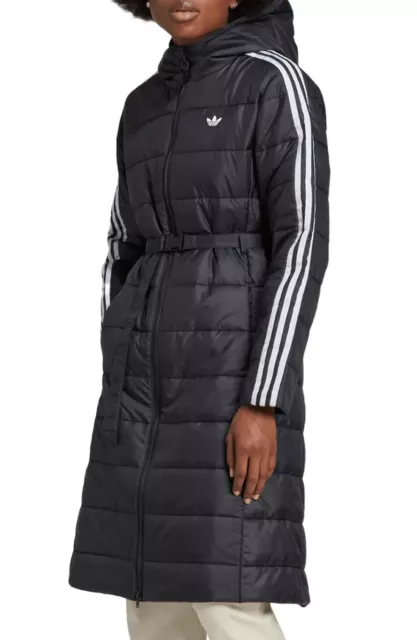 Adidas Originals Womens Long Slim Jacket Parka Size S Uk 10 Black