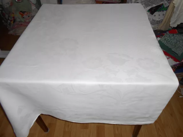 70x89 Vtg Antique TRADITIONAL White IRISH LINEN Double DAMASK Tablecloth