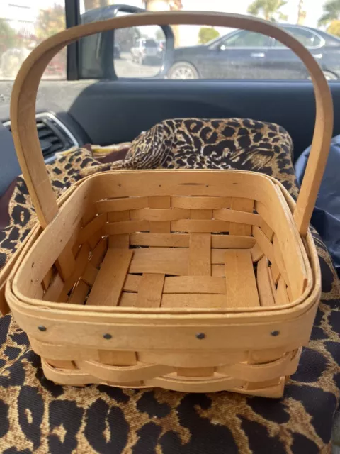 Longaberger Small Square Basket with Handle Stamped Name In Very Good Condition