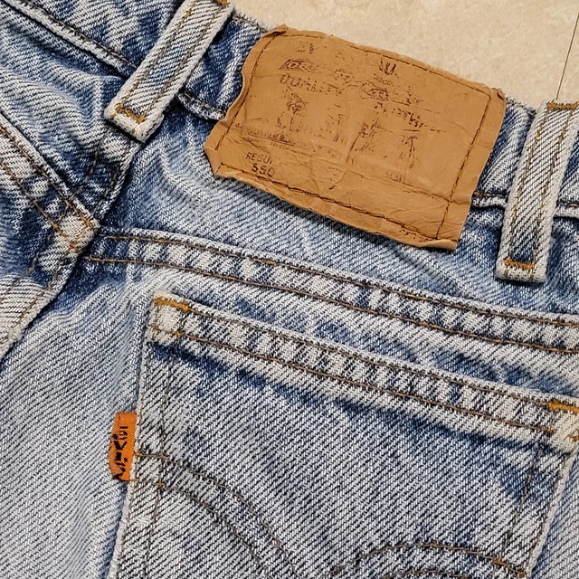 VTG 90s Levis Orange Tab Boys Size 5 Acid Washed Distressed Blue Jeans