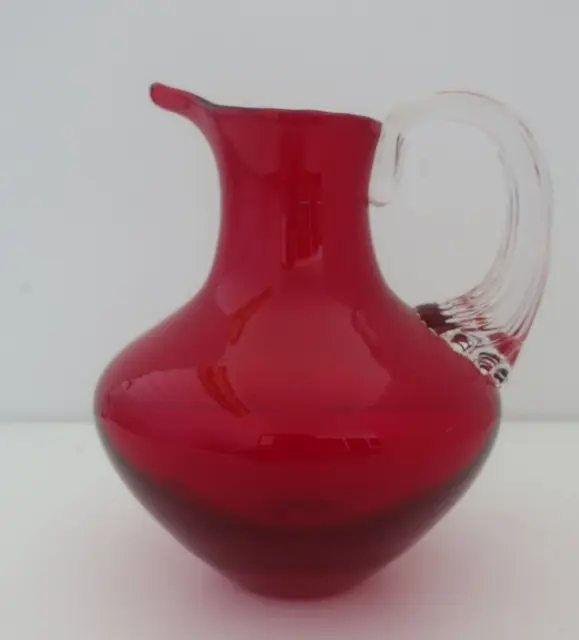 vintage WHITEFRIARS England ruby red art glass sparrow beak small JUG