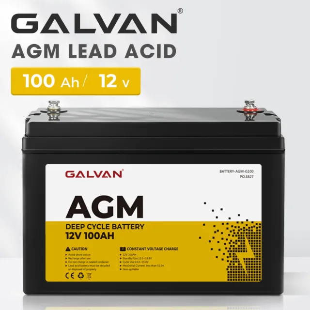 Galvan 12V 100Ah AGM Deep Cycle Lead Acid Battery SLA Solar Charger Caravan
