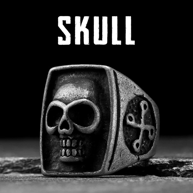 Vintage Black Gothic Phantom Skull Men Stainless Steel Punk Viking Biker Ring