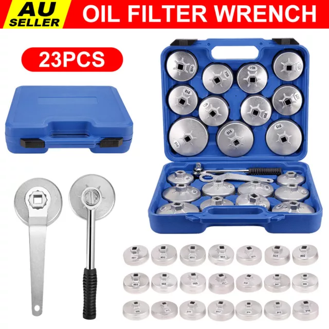 23Pcs Cup Type Oil Filter Wrench Set 1/2" Drive Ring Spanner Socket Removal Tool