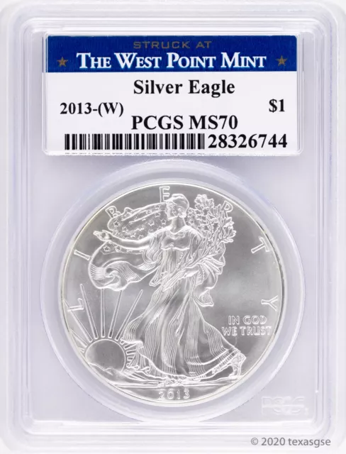 2013 W $1 American Silver Eagle PCGS MS70 - West Point Label