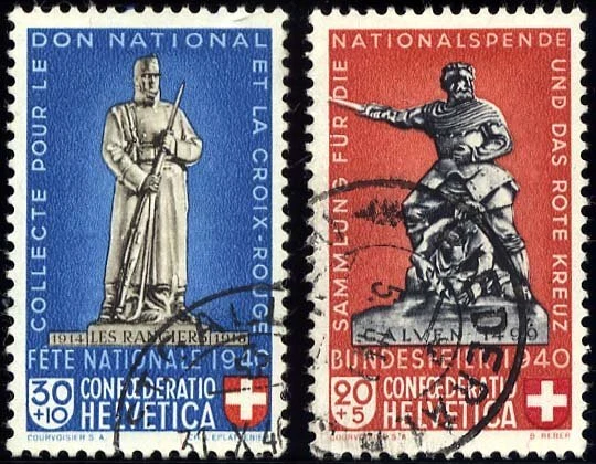 SCHWEIZ 367/8 o, 1940, 30 und 20 C. Pro Patria, 2 Prachtwerte, Mi. 20.-