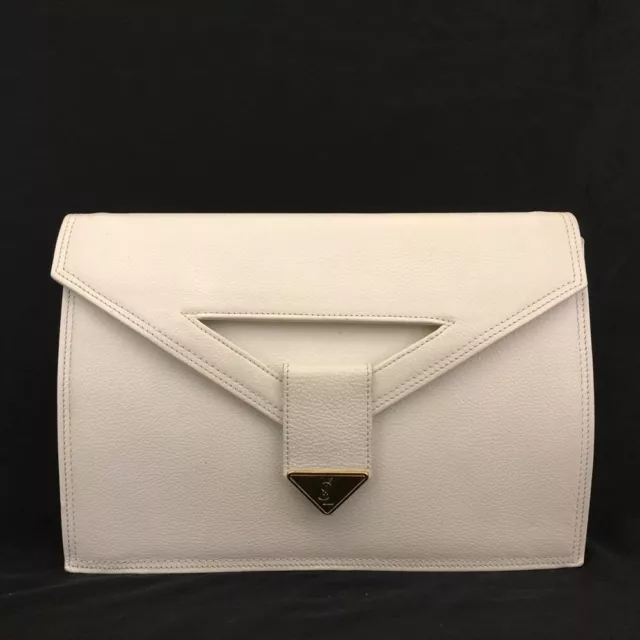 Yves Saint Laurent YSL Logo White Leather Clutch Bag/2X0232