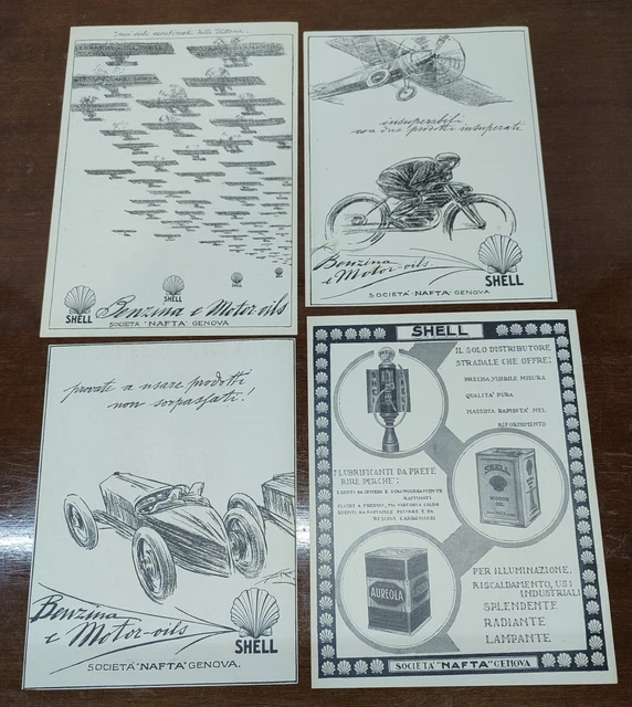Lotto di 4 Pubblicità d'epoca Shell estratte da rivista anni '20, Advertising.