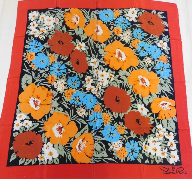 Foulard 100% Soie Pure Vintage Femme - Dimensions 68x70cm, Multicolore Années 80, Occasion Très Bon état