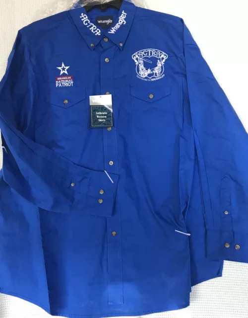 WRANGLER ROYAL BLUE XXL ACTRA Contestant Button Rodeo Shirt Team Roping