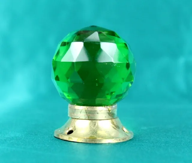 Glass Door Knob Vintage Victorian Crystal Shape Cut Green Glass Brass Rare Knob