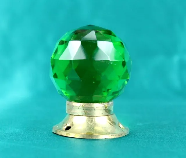 Glass Door Knob Vintage Victorian Crystal Shape Cut Green Glass Brass Rare Knob