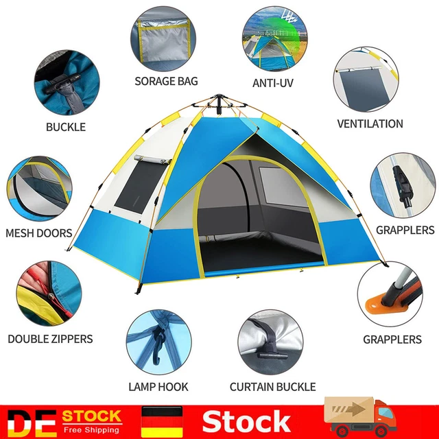 HOMASIS Pop-Up Zelt Für 4-6 Personen - Wasserdichtes Familienzelt Mit 3 Türen & Fenstern - Ideal Für Camping & Outdoor