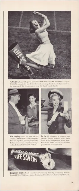 Print Ad Pep-O-Mint Life Savers 1941 Cheerleader Half-Page Magazine 5"'x12"