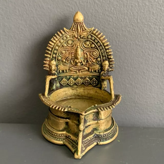 Antique Oil Lamp Small Brass Diya Samai Vintage Hindu Home Garden