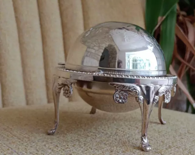Vintage Silver Plated Butter/Caviar Dish Globe Retractable Lidded Dome