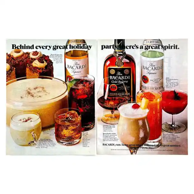 Bacardi Rum Holiday Cocktails Vintage Magazine Print Ad 80s 2 Page 1983