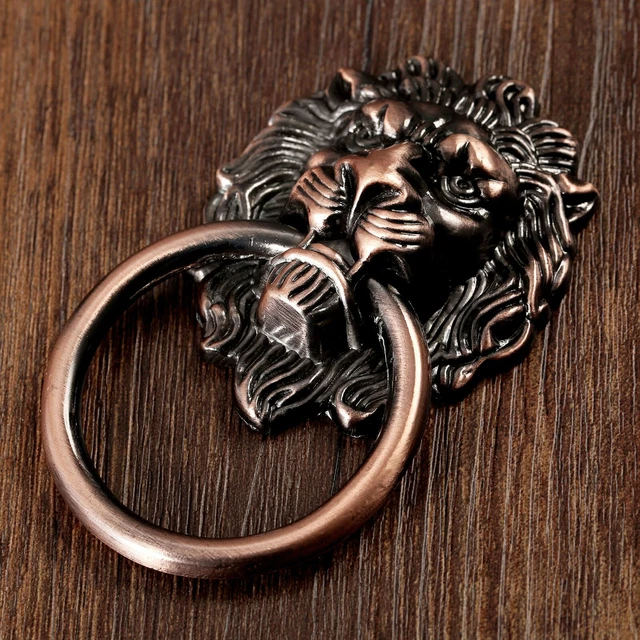 Vintage Bronze Lion Head Cabinet Drawer Pull Handle Knob Ring Door Dresser