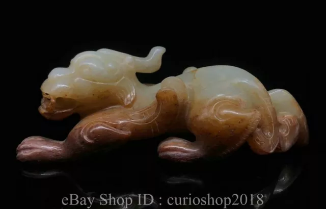 5.3 " Old Chinese Natural Hetian Jade Carved Dynasty Dragon Beast Wealth Statue