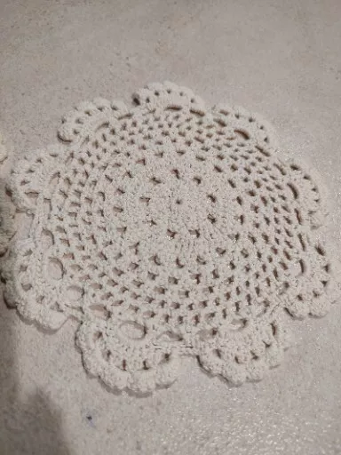 Lot 2 Vintage Hand Crochet Beige Ecru Round Doily 6" Small Flower