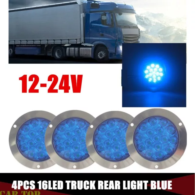 4INCH Blue 16LED Round Reverse Brake Turn Signal Rear Truck Tailer Light 12-24V
