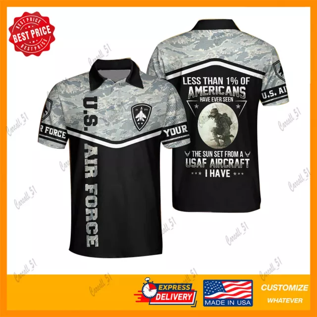 Custom US Air Force Seen The Sunset From A USAF Aircraft Polo Camo Shirt S-5XL