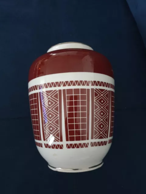 alte Vase Spechtsbrunn Porzellan  Handgemalt Rotbraun/weiß/silber DDR Vase