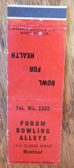 Bowling: Forum Bowling Alleys (Montreal, Quebec) (Sports Matchbook Cover) -F2