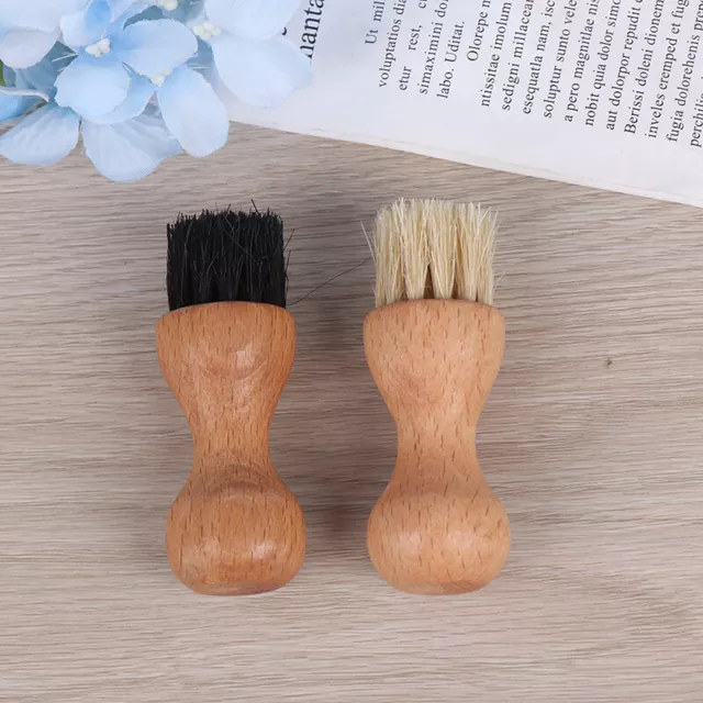 Wooden Handle Shoes Shine Brush Luxury care Pig bristle Polish Buffing Oil bru~C