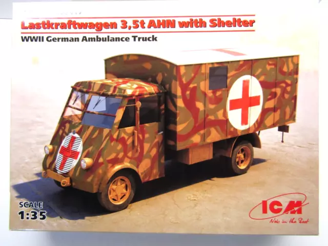 ICM 1:35 Scale Lastkraftwagen 3,5t AHN with Shelter WWll German Ambulance #35417