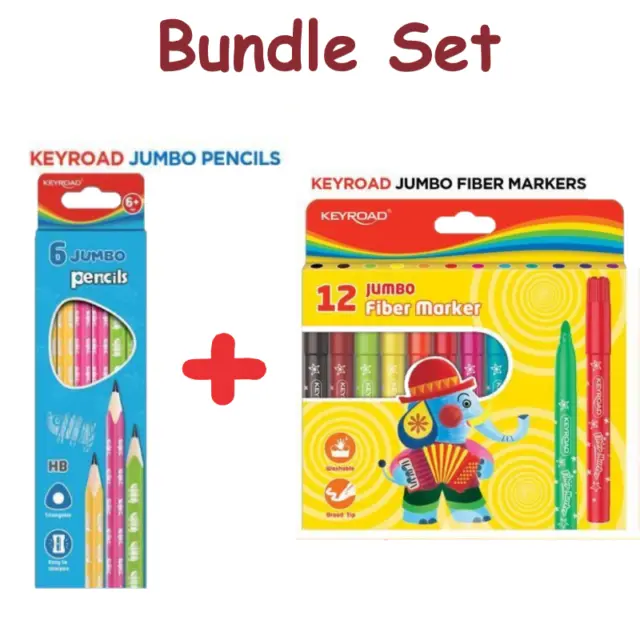 Keyroad Jumbo Pencils 6PK  & Jumbo Fiber Colour Markers 12PK for toddlers