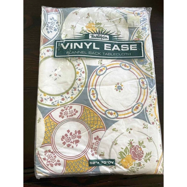 VINTAGE TOWN & Country Plates & Flowers Vinyl Tablecloth NIP 52x70 Oval