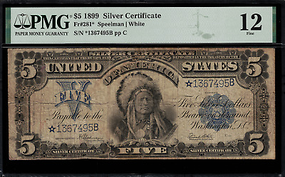 1899 $5 Silver Certificate - Indian Chief - Star Note - FR-281* - Graded PMG 12