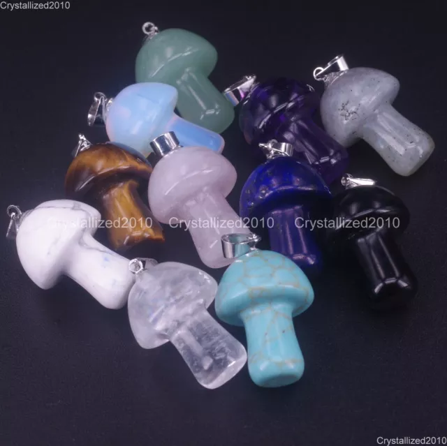 Natural Gemstones Mushroom Shape Reiki Chakra Healing Pendant Necklaces Beads