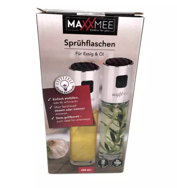 Maxxmee Sprühflaschen 2er Set für Essig & Öl 100ml Flasche Neu