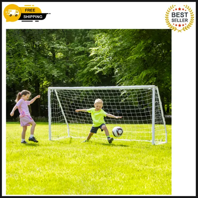 Charles Bentley Junior 8ftx4ft Plastic Portable White Football Goal Inc. Net